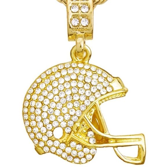 14K Gold Plated Football Helmet & Rope Chain New